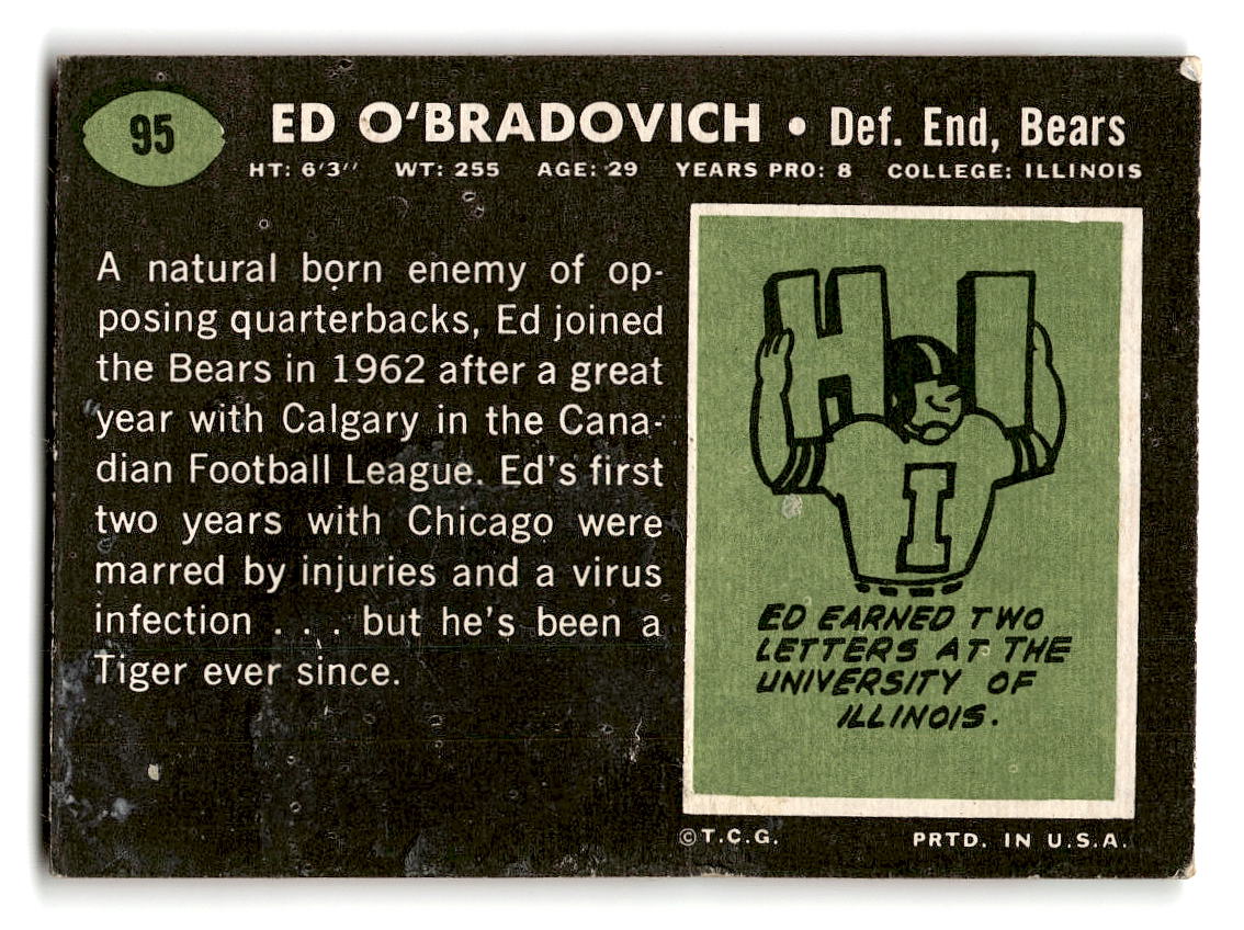 1969 Topps #95 Ed O'Bradovich RC Chicago Bears G