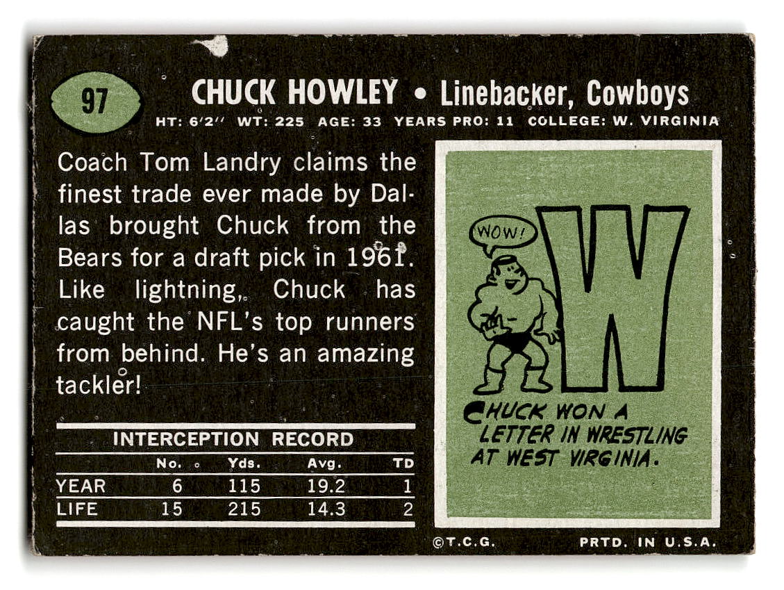 1969 Topps #97 Chuck Howley Dallas Cowboys VG