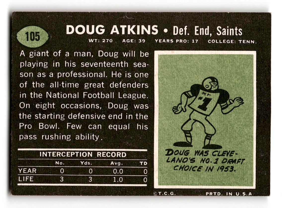1969 Topps #105 Doug Atkins New Orleans Saints EX