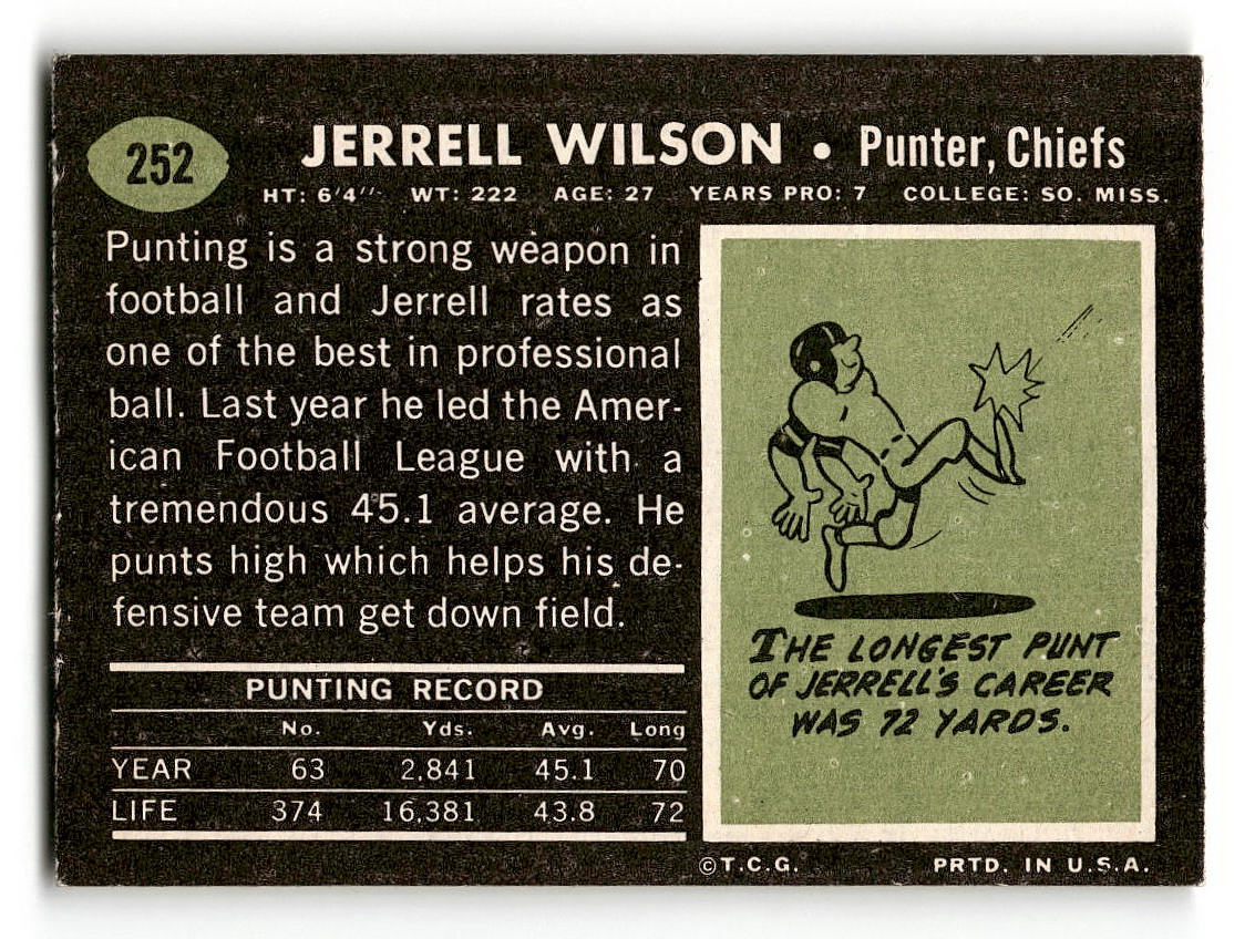1969 Topps #252 Jerrel Wilson RC Kansas City Chiefs VG