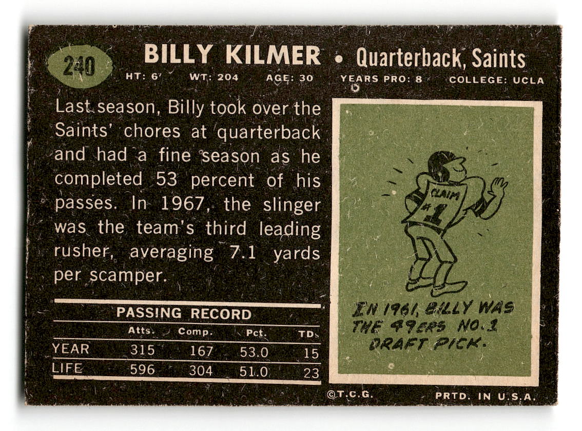 1969 Topps #240 Billy Kilmer New Orleans Saints VG