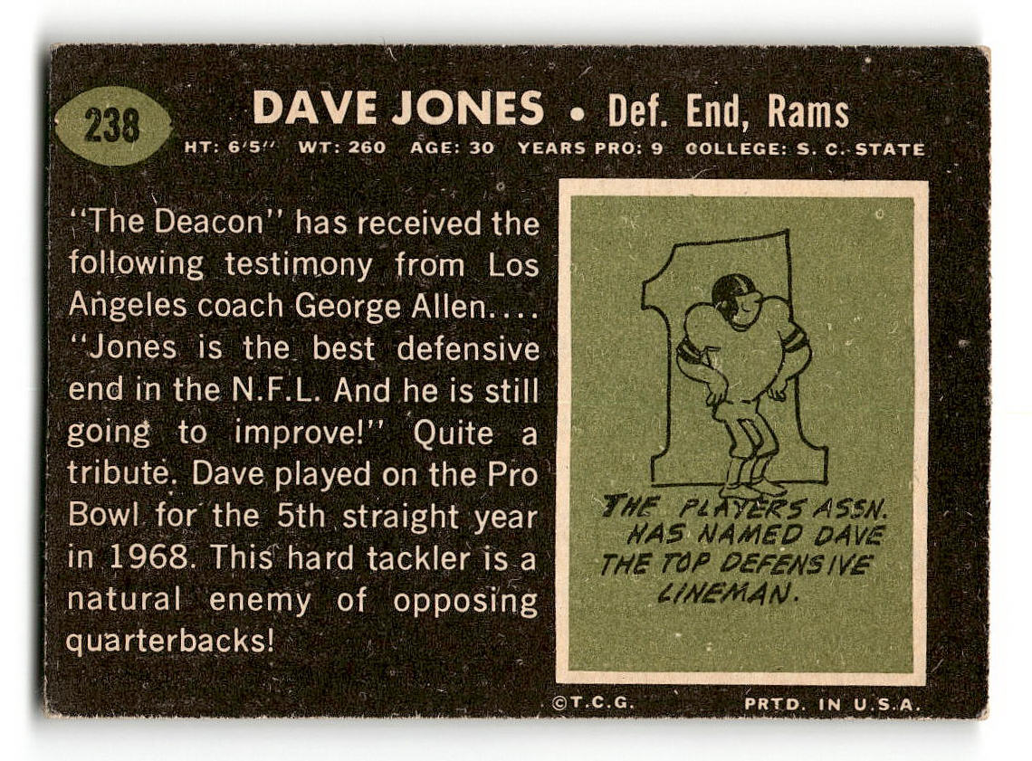 1969 Topps #238 Dave Jones Los Angeles Rams VG