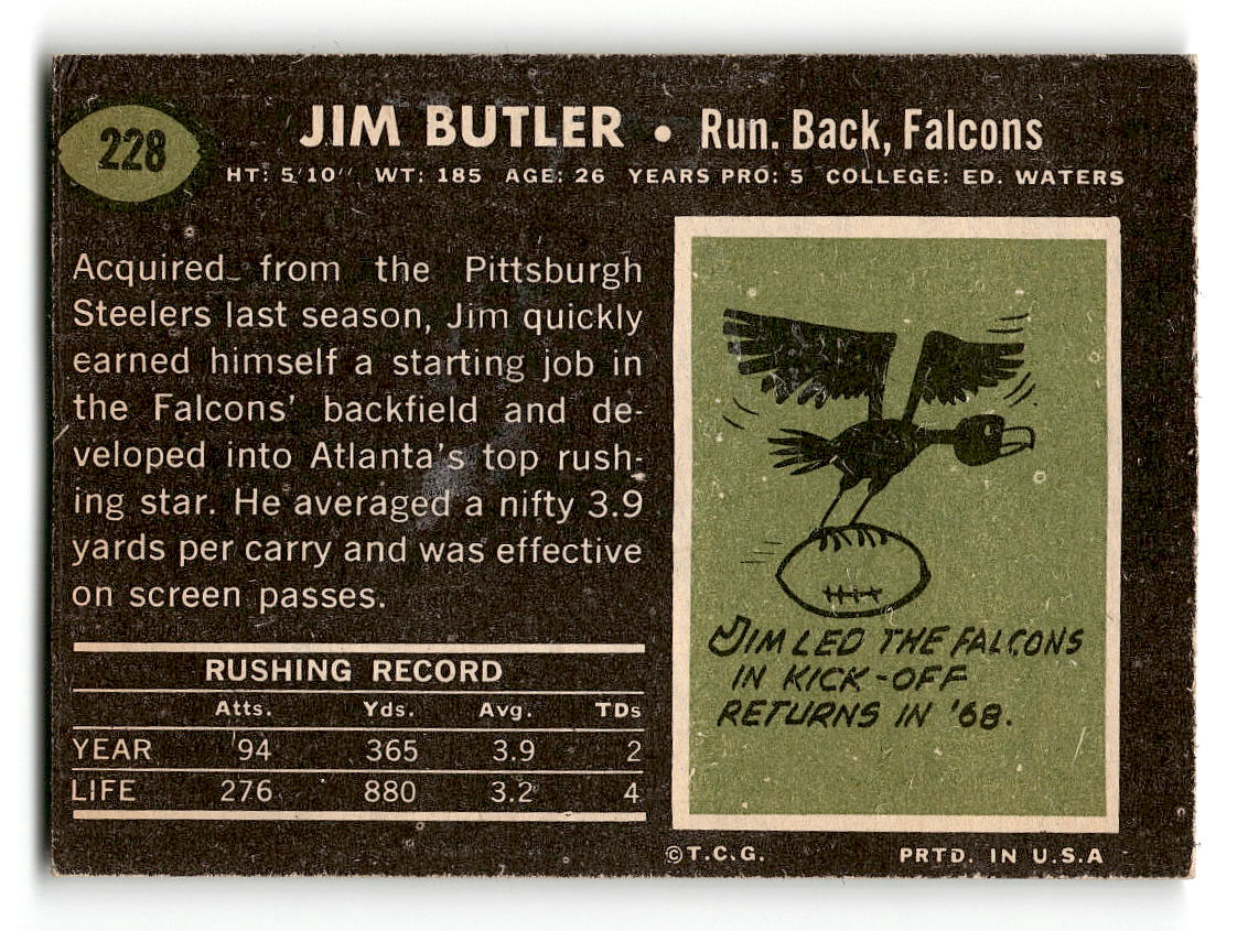 1969 Topps #228 Jim Butler Atlanta Falcons VG