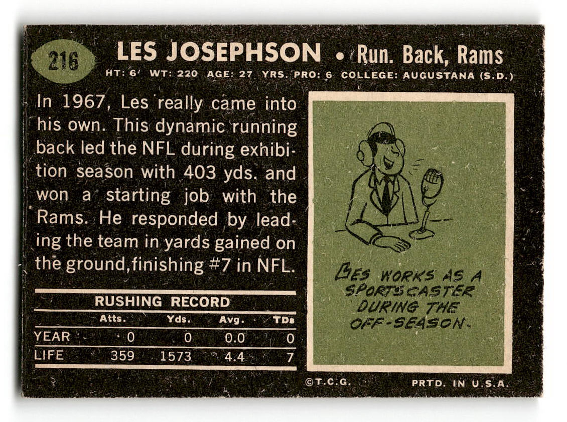 1969 Topps #216 Les Josephson Los Angeles Rams VG