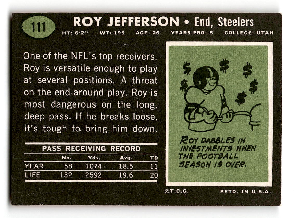 1969 Topps #111 Roy Jefferson Pittsburgh Steelers EX