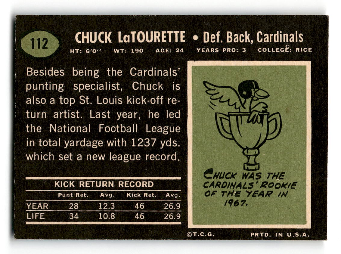1969 Topps #112 Chuck Latourette RC St. Louis Cardinals EX