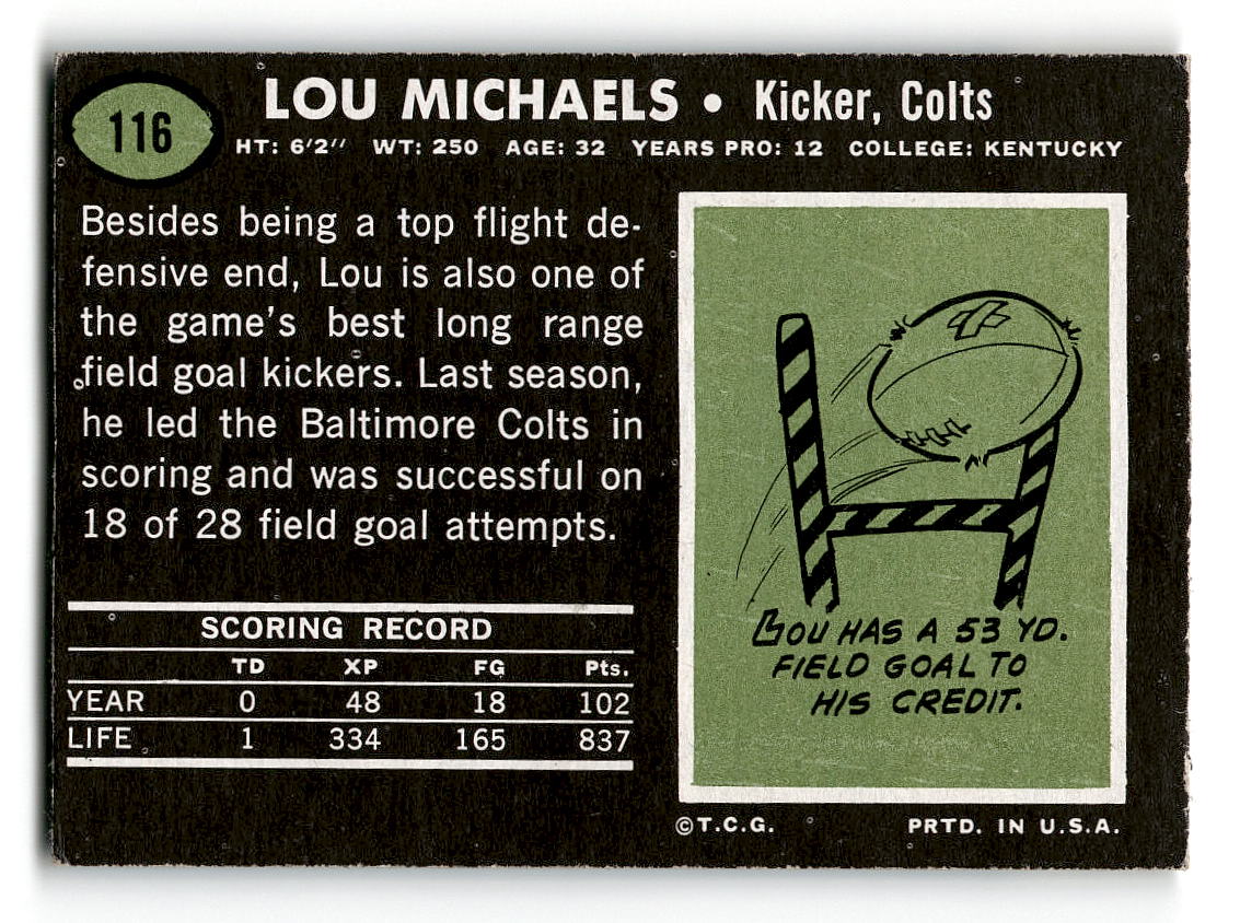 1969 Topps #116 Lou Michaels Baltimore Colts EX