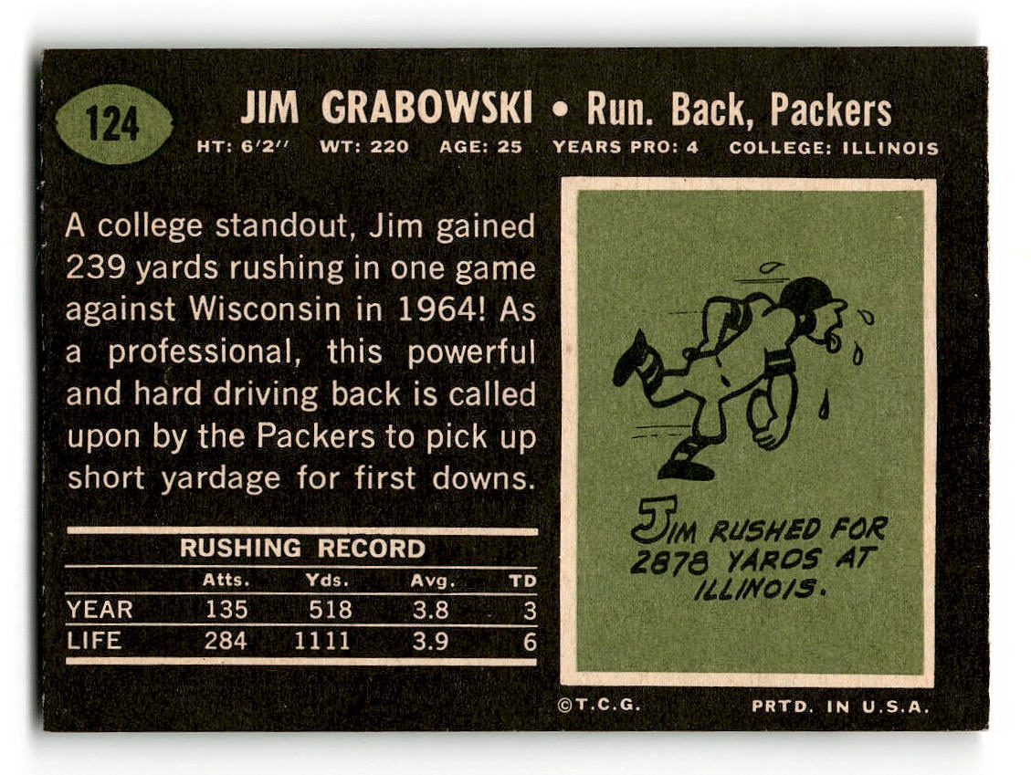 1969 Topps #124 Jim Grabowski Green Bay Packers EX