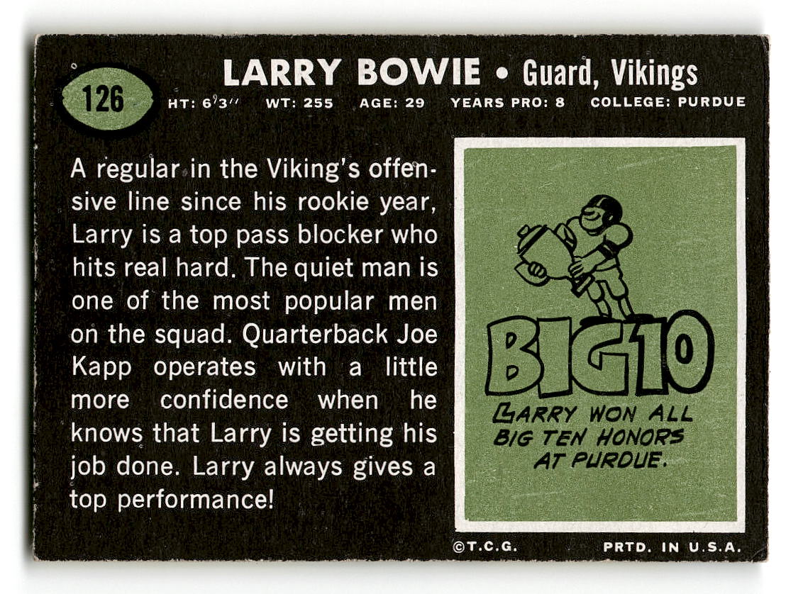 1969 Topps #126 Larry Bowie Minnesota Vikings EX