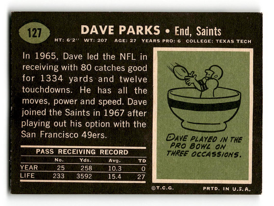 1969 Topps #127 Dave Parks New Orleans Saints VG