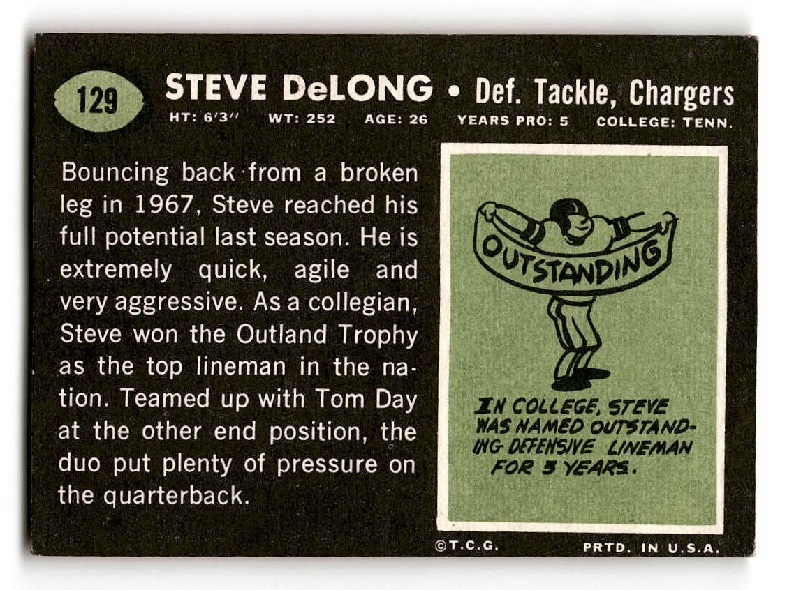 1969 Topps #129 Steve DeLong San Diego Chargers G