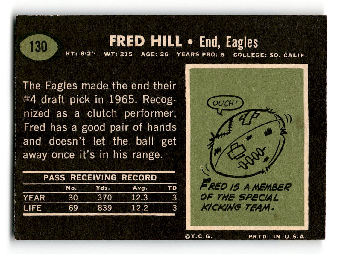 1969 Topps #130 Fred Hill RC Philadelphia Eagles EX
