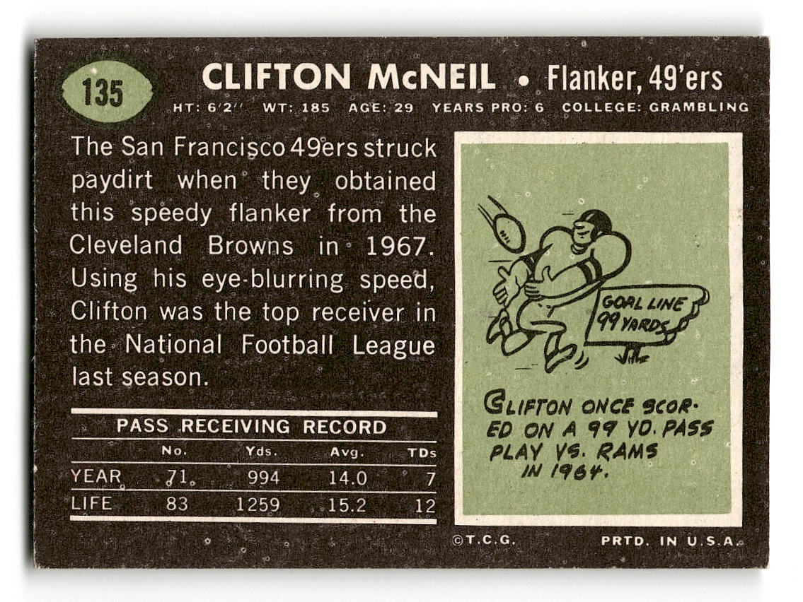 1969 Topps #135 Clifton McNeil RC San Francisco 49ers G