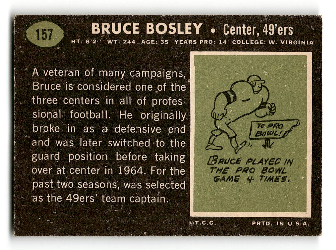 1969 Topps #157 Bruce Bosley UER San Francisco 49ers EX