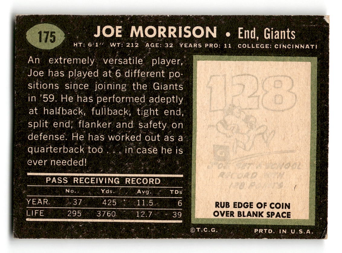1969 Topps #175 Joe Morrison New York Giants EX
