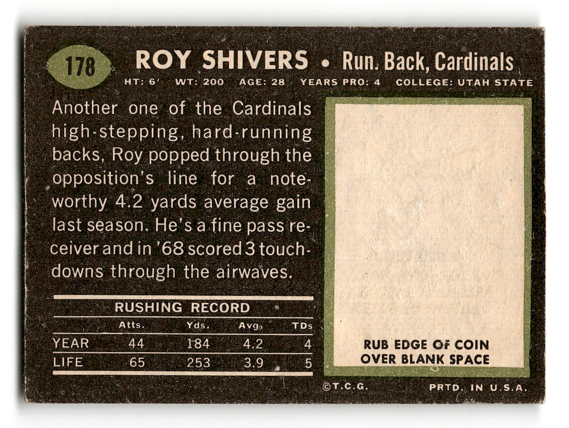 1969 Topps #178 Roy Shivers St. Louis Cardinals VG