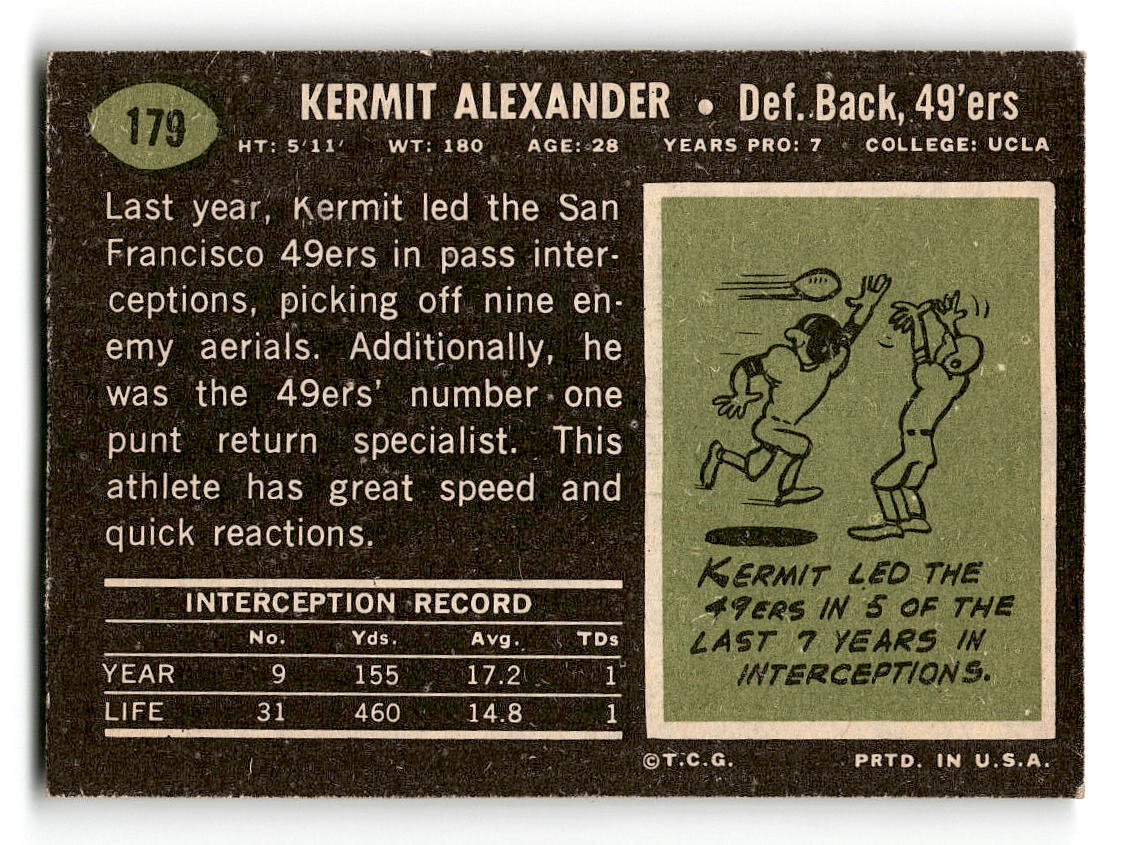 1969 Topps #179 Kermit Alexander San Francisco 49ers EX