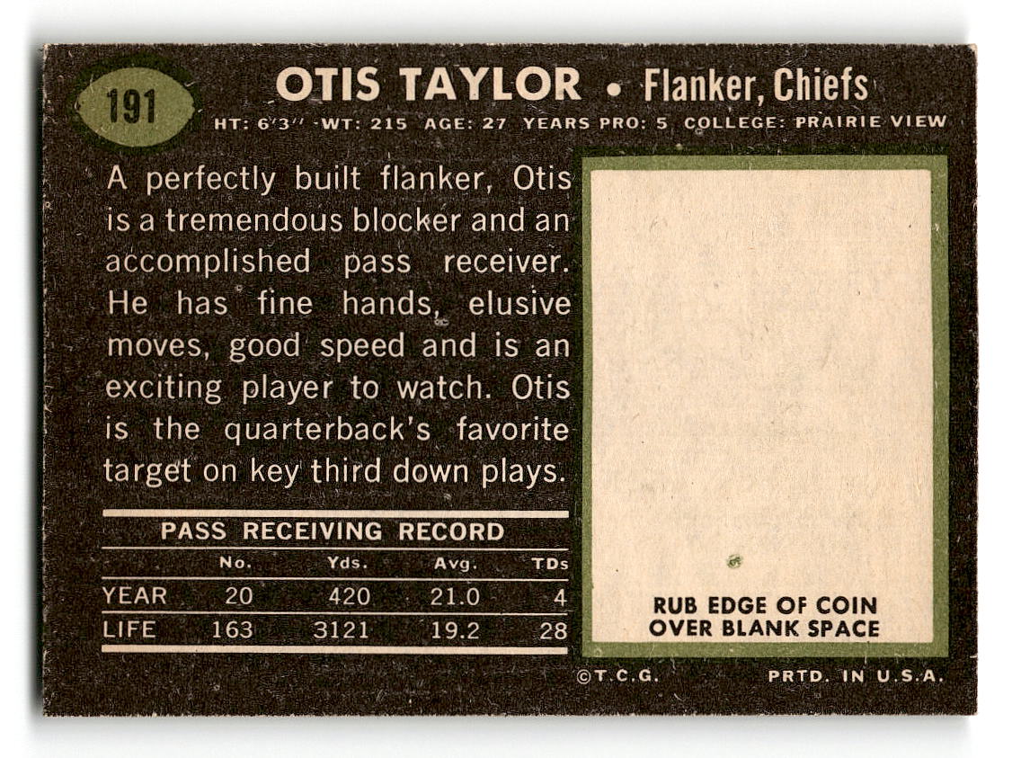 1969 Topps #191 Otis Taylor Kansas City Chiefs EX