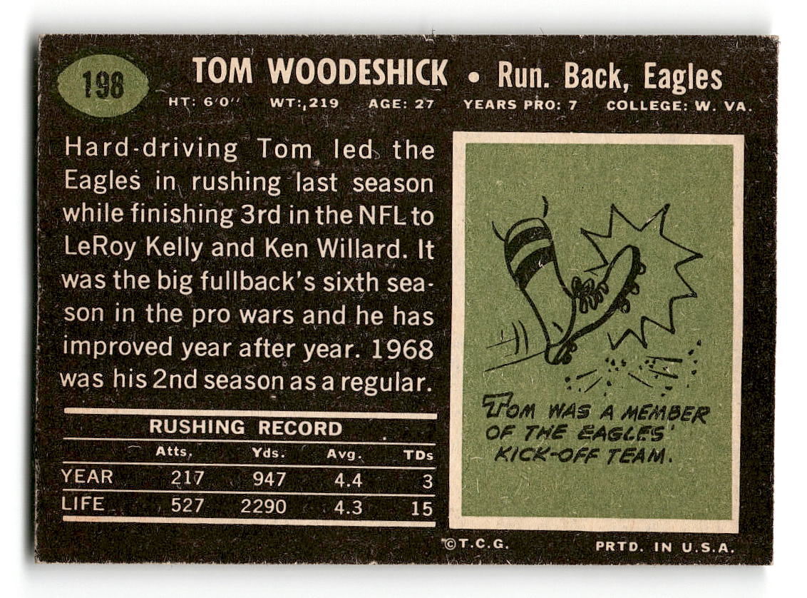 1969 Topps #198 Tom Woodeshick RC Philadelphia Eagles EX