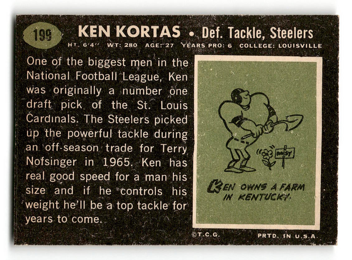 1969 Topps #199 Ken Kortas RC Pittsburgh Steelers EX