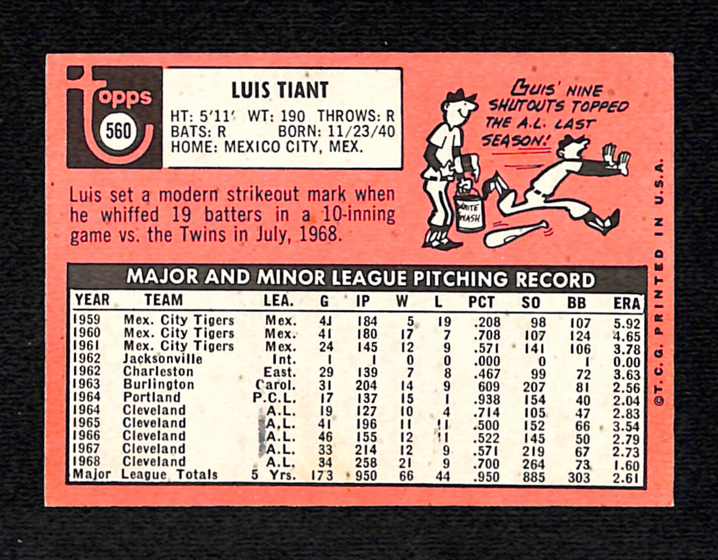 1969 Topps #560 Luis Tiant EXMT NMT