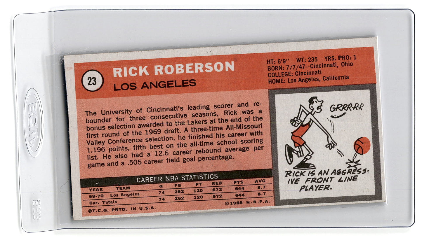 1970-71 Topps #23 Rick Roberson - Los Angeles Lakers exmt