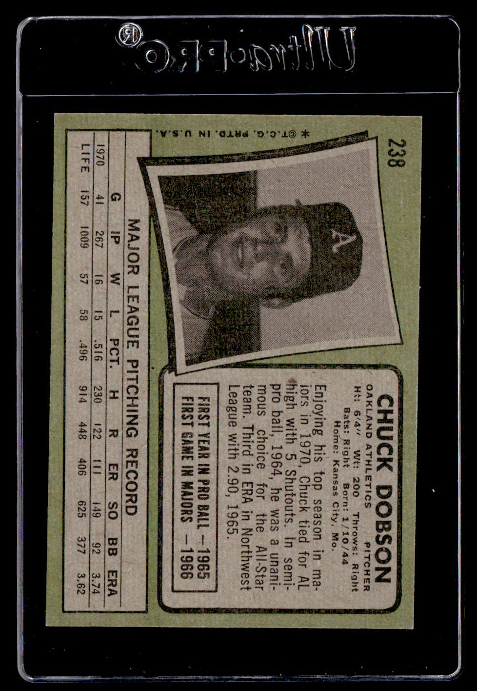 1971 Topps #238 Chuck Dobson EX