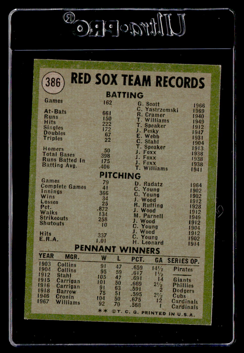 1971 Topps #386 Boston Red Sox NM