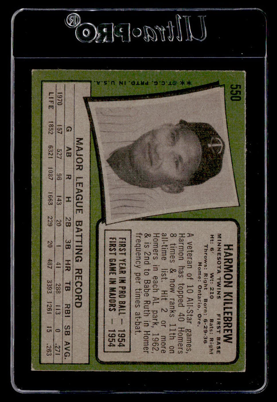 1971 Topps #550 Harmon Killebrew EX