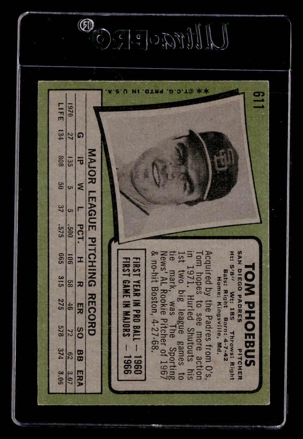 1971 Topps #611 Tom Phoebus EX