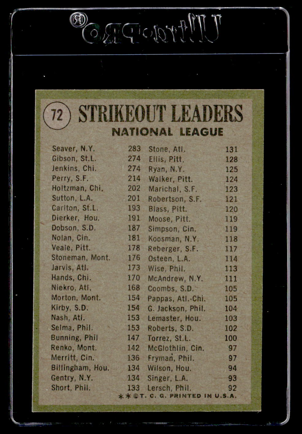1971 Topps #72 NL Strikeout Leaders Seaver/Gibson/Jenkins EXMT