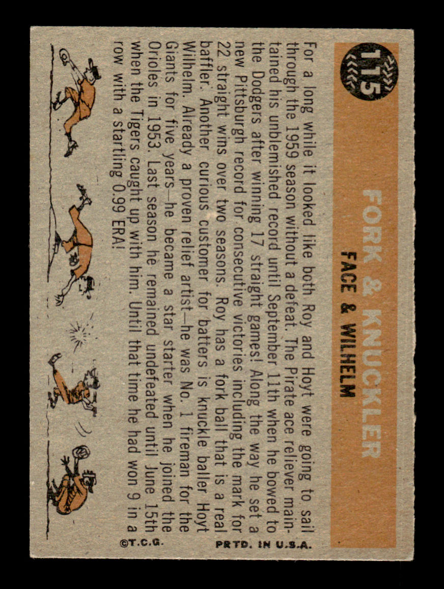 1960 Topps #115 Fork & Knuckler - Face / Wilhelm EX