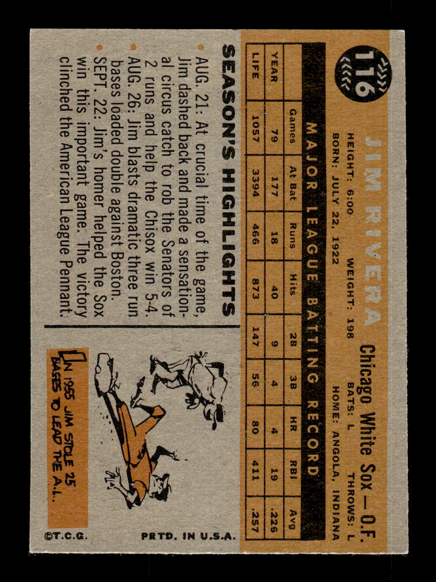 1960 Topps #116 Jim Rivera - Chicago White Sox EXMT