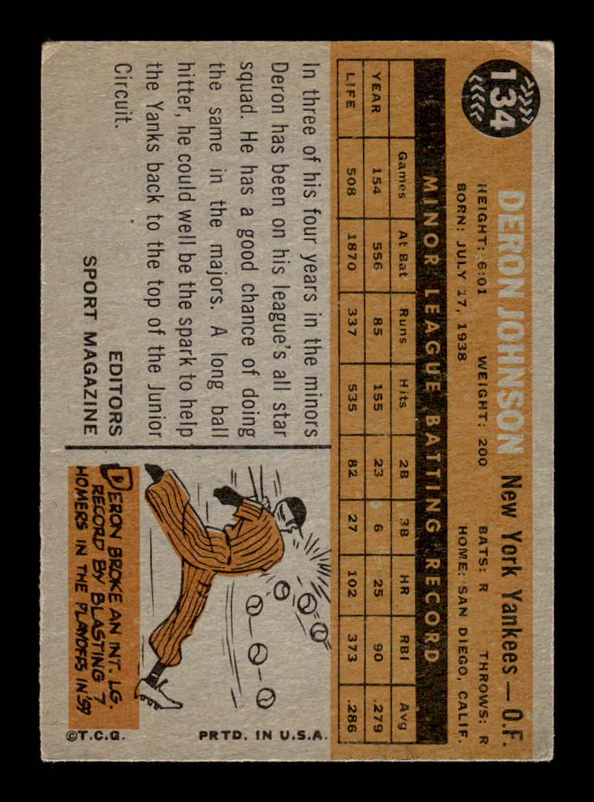 1960 Topps #134 Deron Johnson - New York Yankees EX
