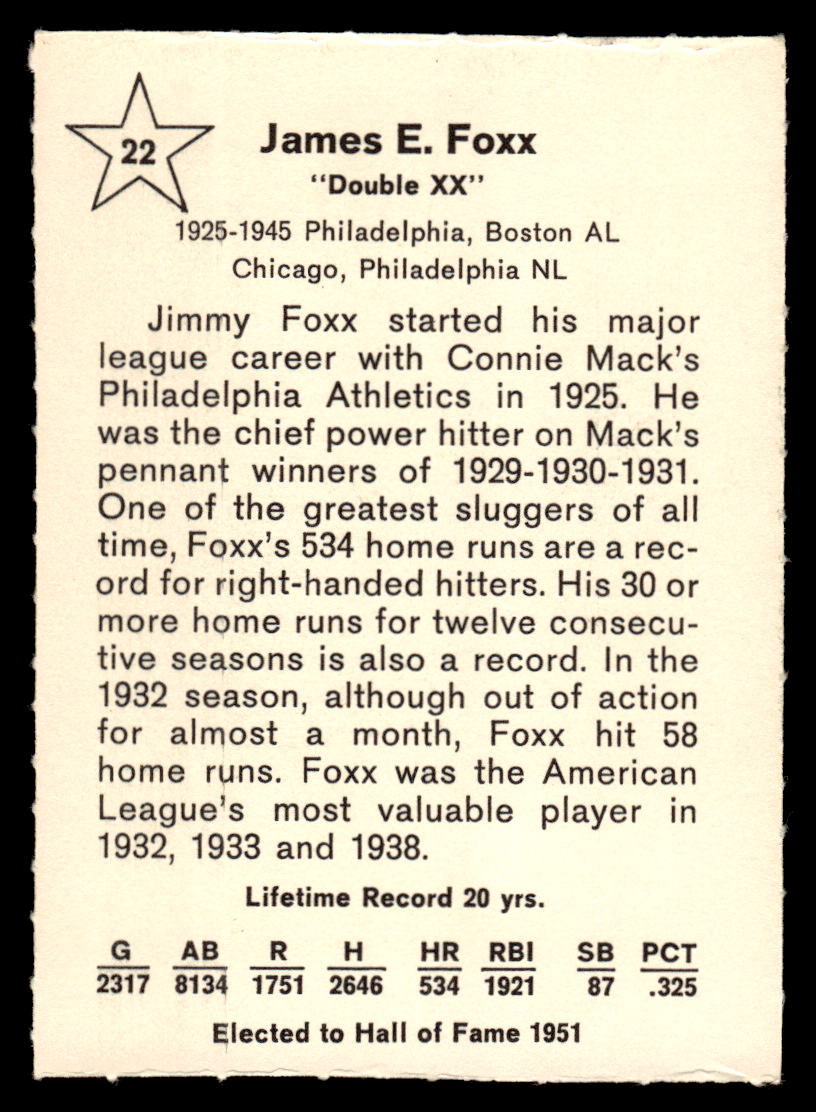 1961 Golden Press #22 Jimmy Foxx EX