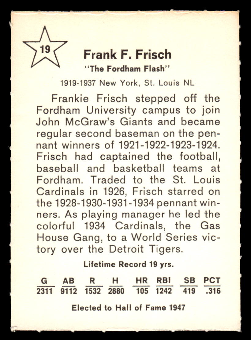 1961 Golden Press #19 Frankie Frisch EXMT