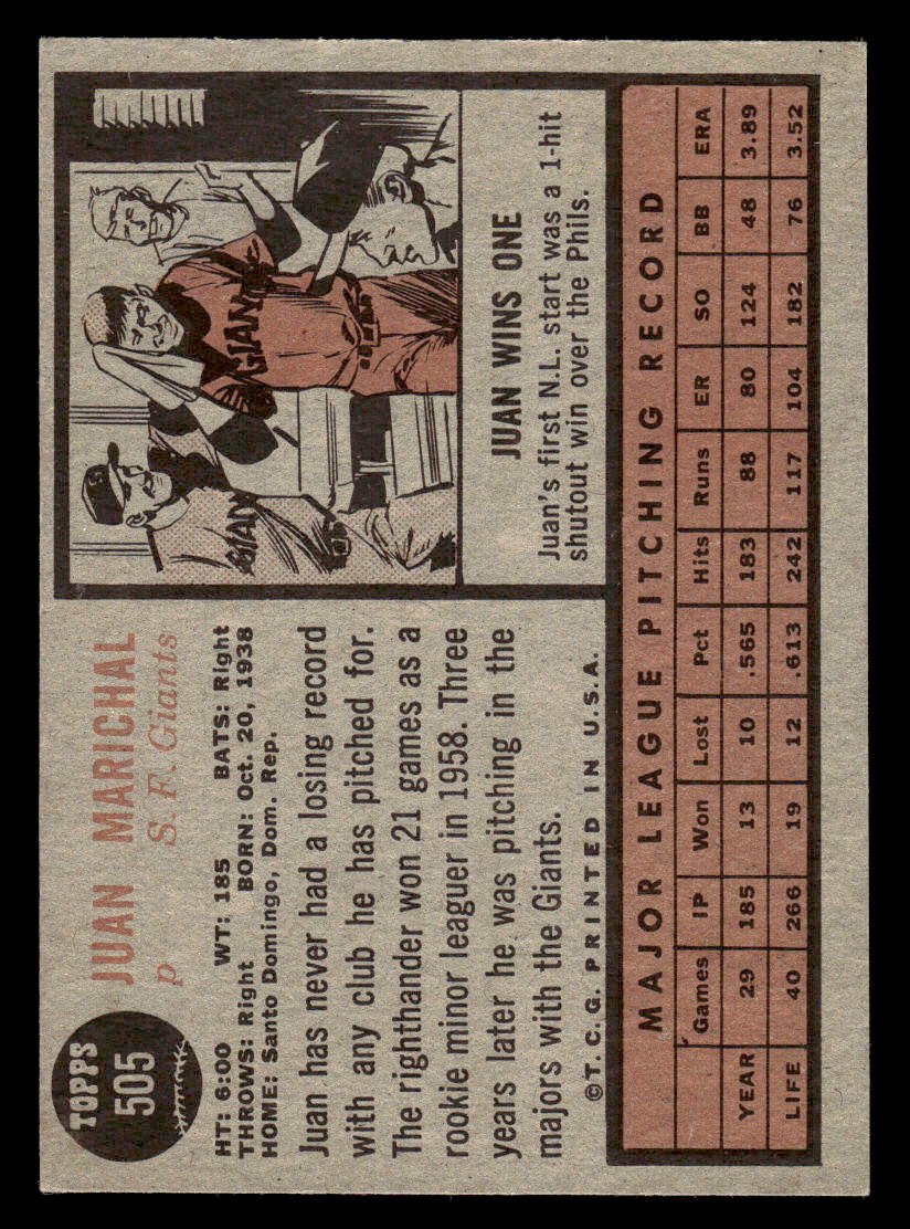1962 Topps Juan Marichal #505 NMT ! SHARP!