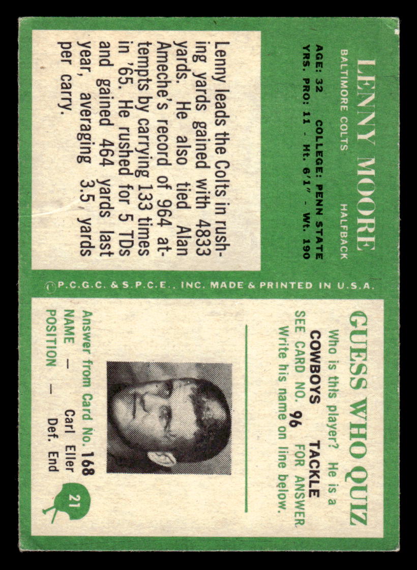 1966 Philadelphia #21 Lenny Moore VG-VGEX