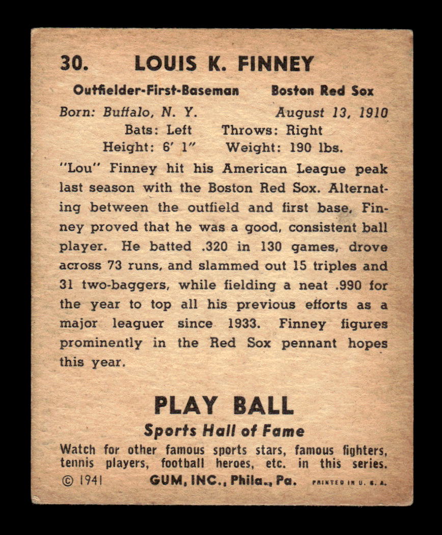 1941 Play Ball #30 Lou Finney VG -1