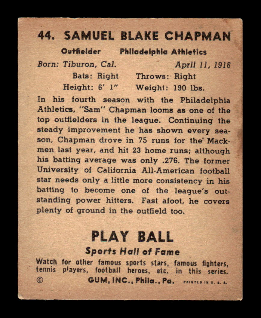 1941 Play Ball #44 Sam Chapman VG-1