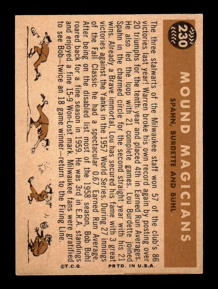 1960 Topps #230 Mound Magicians Lew Burdette / Warren Spahn / Bob Buhl EX