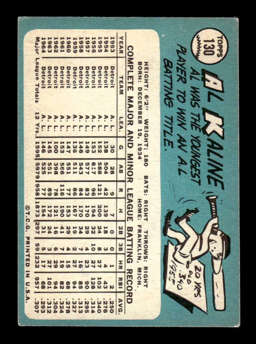 1965 Topps Baseball #130 Al Kaline VGEX