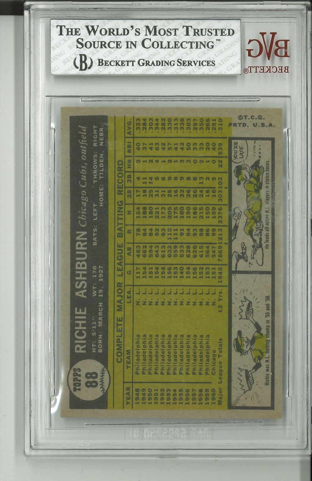 1961 Topps #88 Richie Ashburn BVG 8
