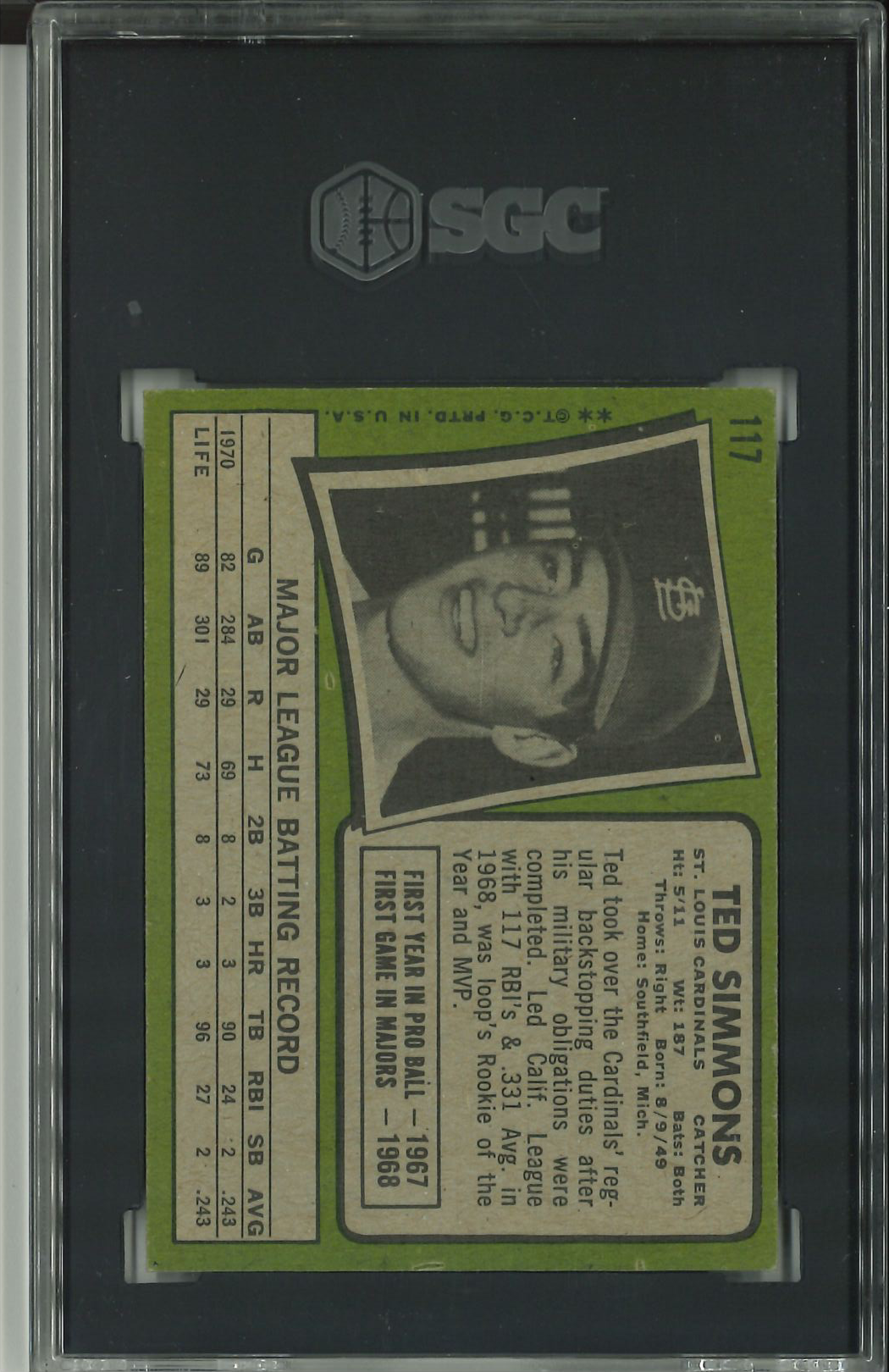 1971 Topps #117 Ted Simmons SGC 5