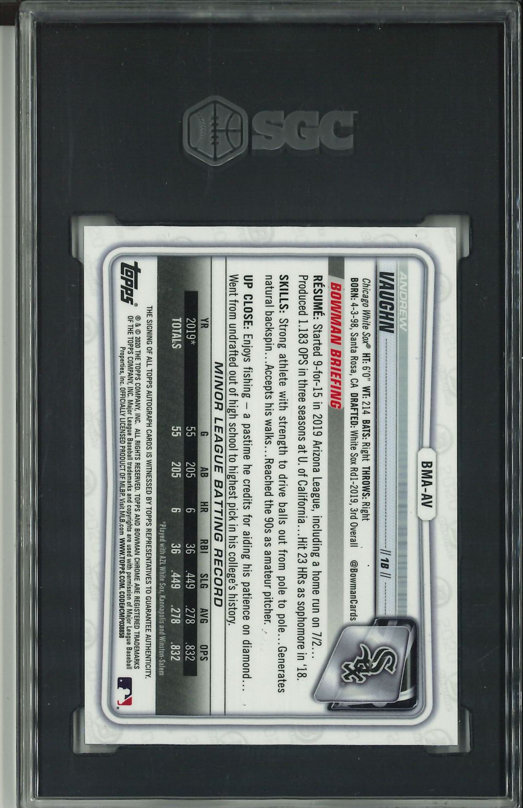 2020 Bowman Chrome Mega BMA-AV Andrew Vaughn SGC 10 10 Autograph