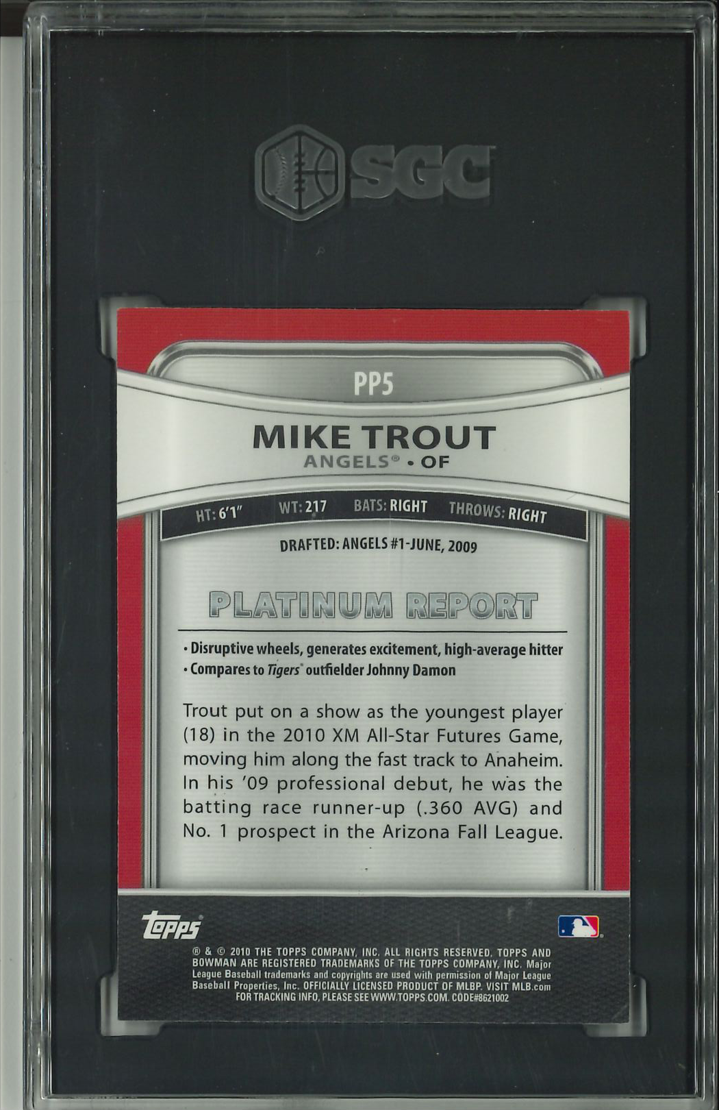 2010 Bowman Platinum PP5 Mike Trout SGC 6