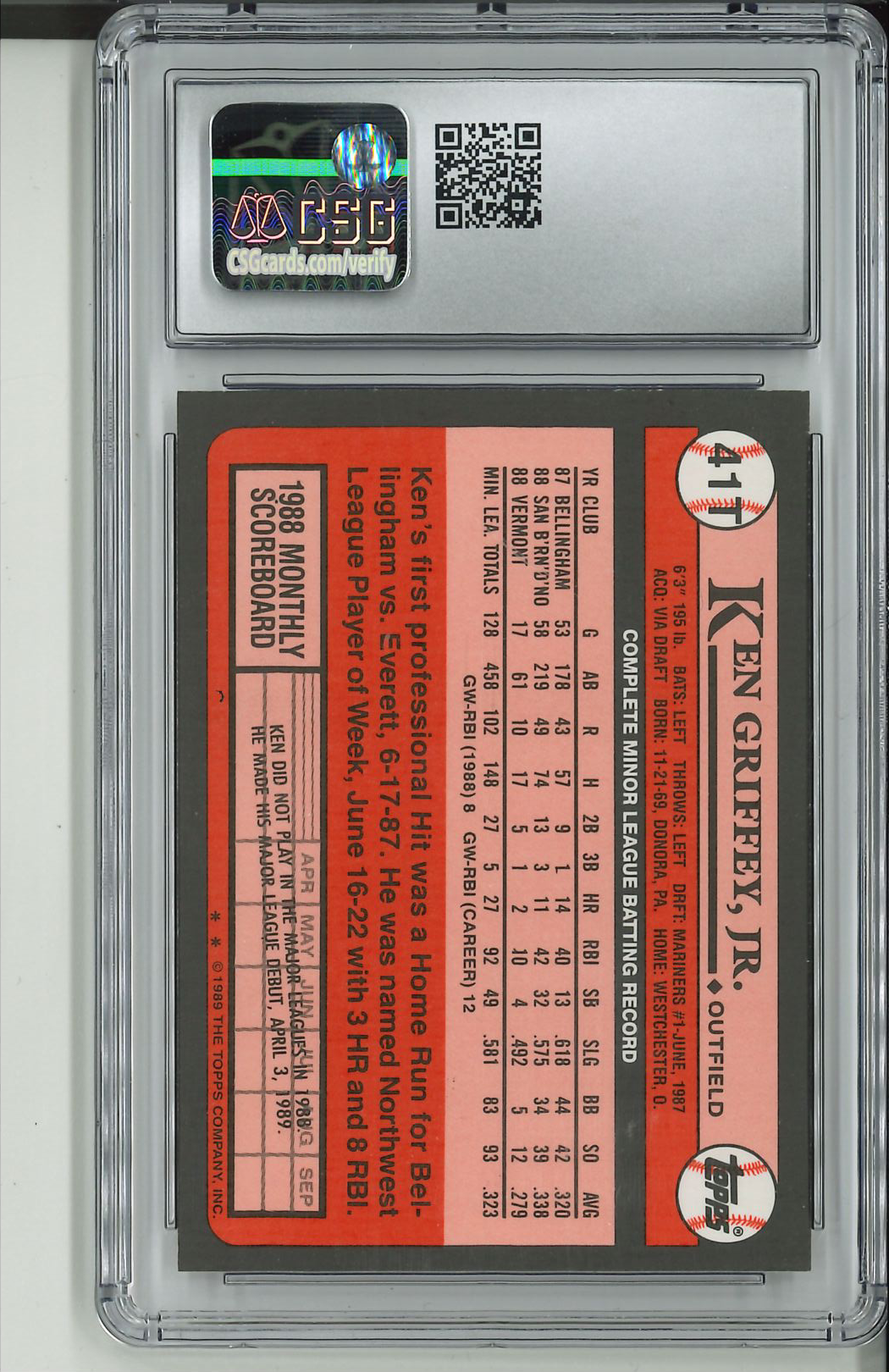 1989 Topps Traded #41T Ken Griffey Jr CSG 9.5