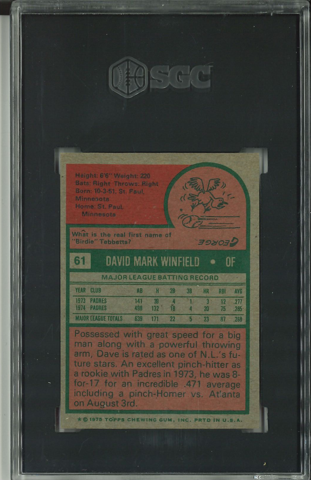 1975 Topps Mini #61 Dave Winfield SGC 6
