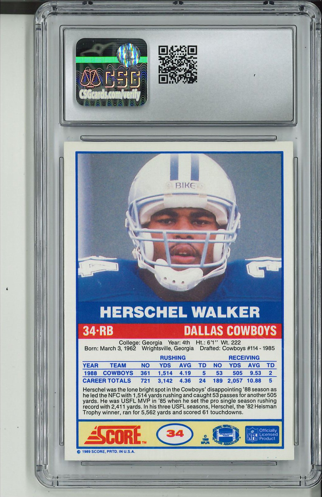 1989 Score #34 Herschel Walker CSG 8.5