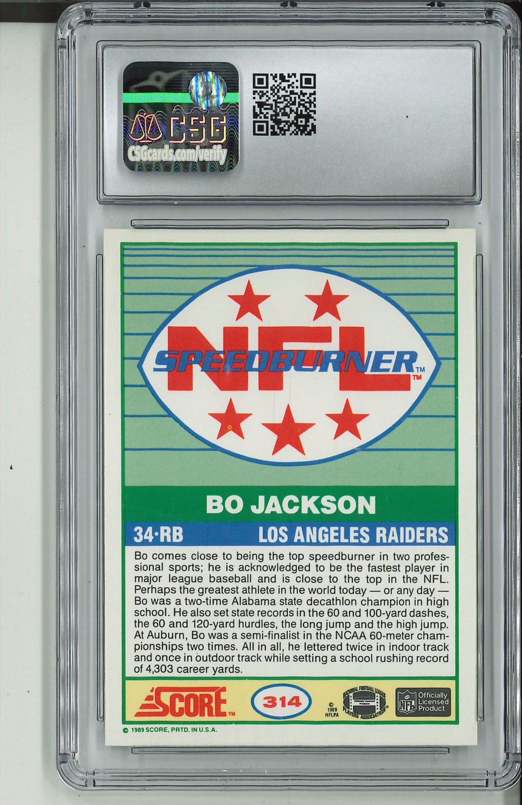 1989 Score #314 Bo Jackson CSG 9